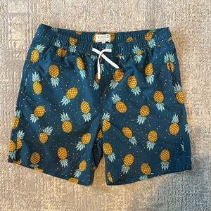 Vibrant Blue and Yellow Pineapple Swim Trunks